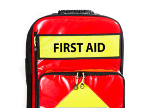 Back label "FIRST AID" for emergency backpack